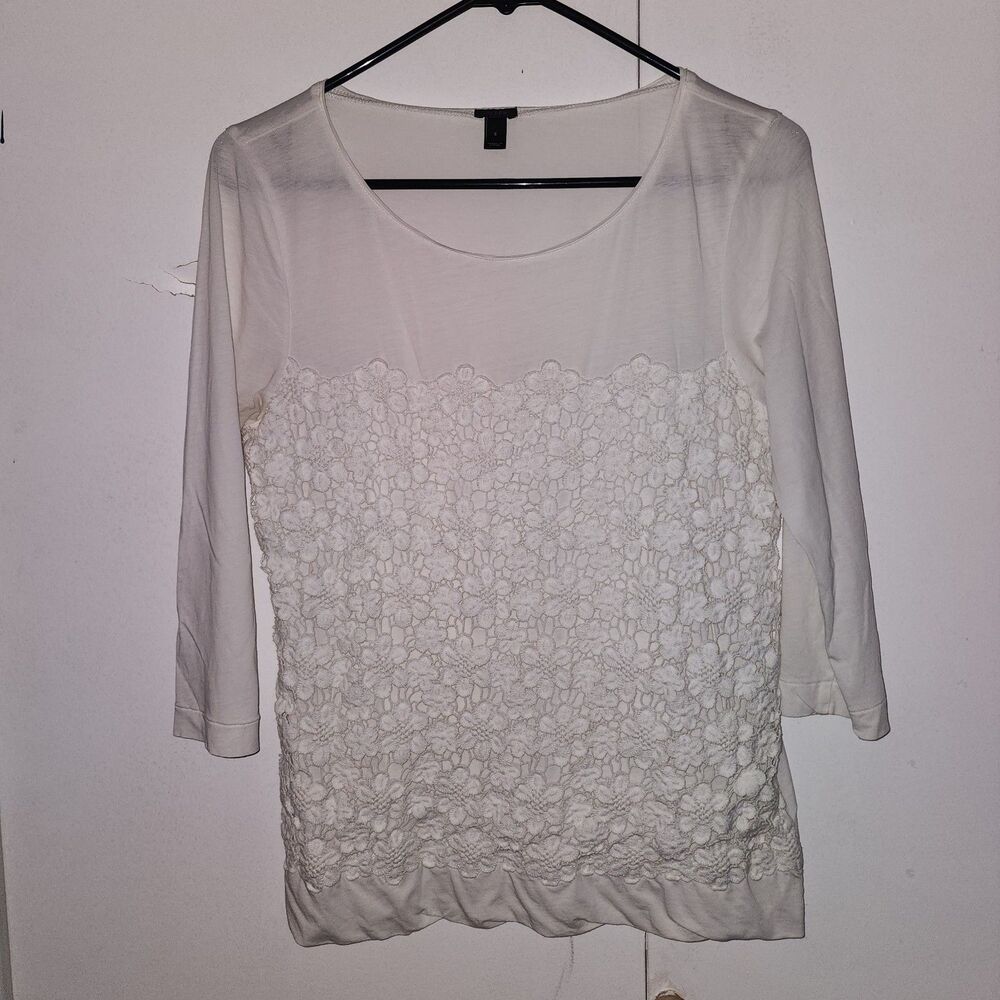 J.CREW Women White Floral Embroidered 3/4 Sleeve Blouse Regular Size S